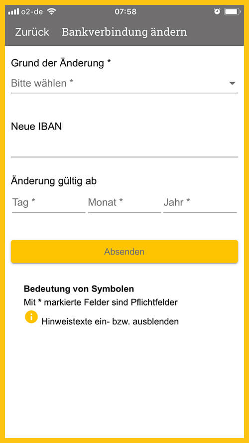 Screenshot vom App-Bereich Persönlichen Daten ändern