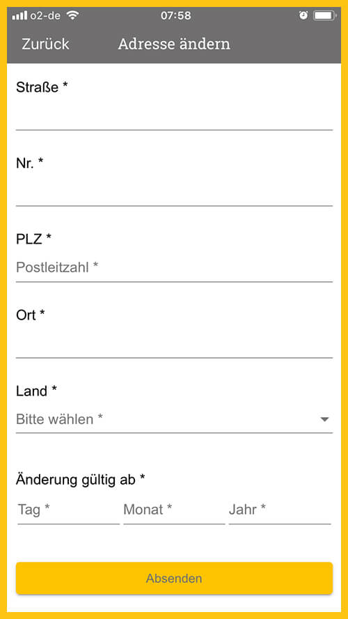 Screenshot vom App-Bereich Persönlichen Daten ändern