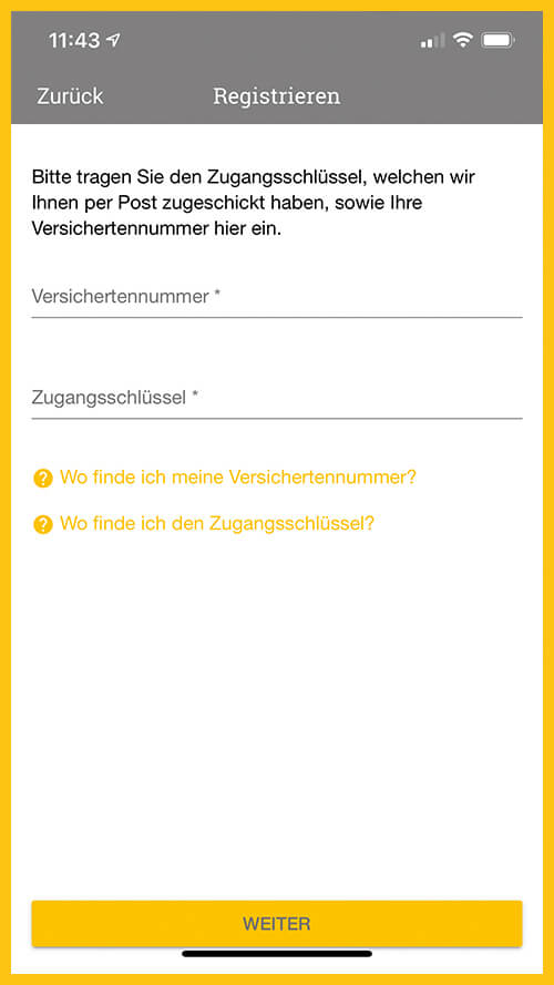 Screenshot vom Registrierungsvorgang